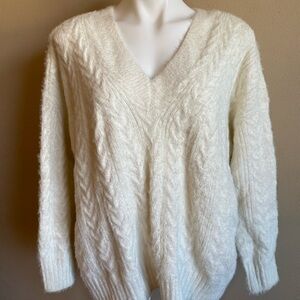 Lucky Brand Ivory V-Neck Cable Knit Sweater